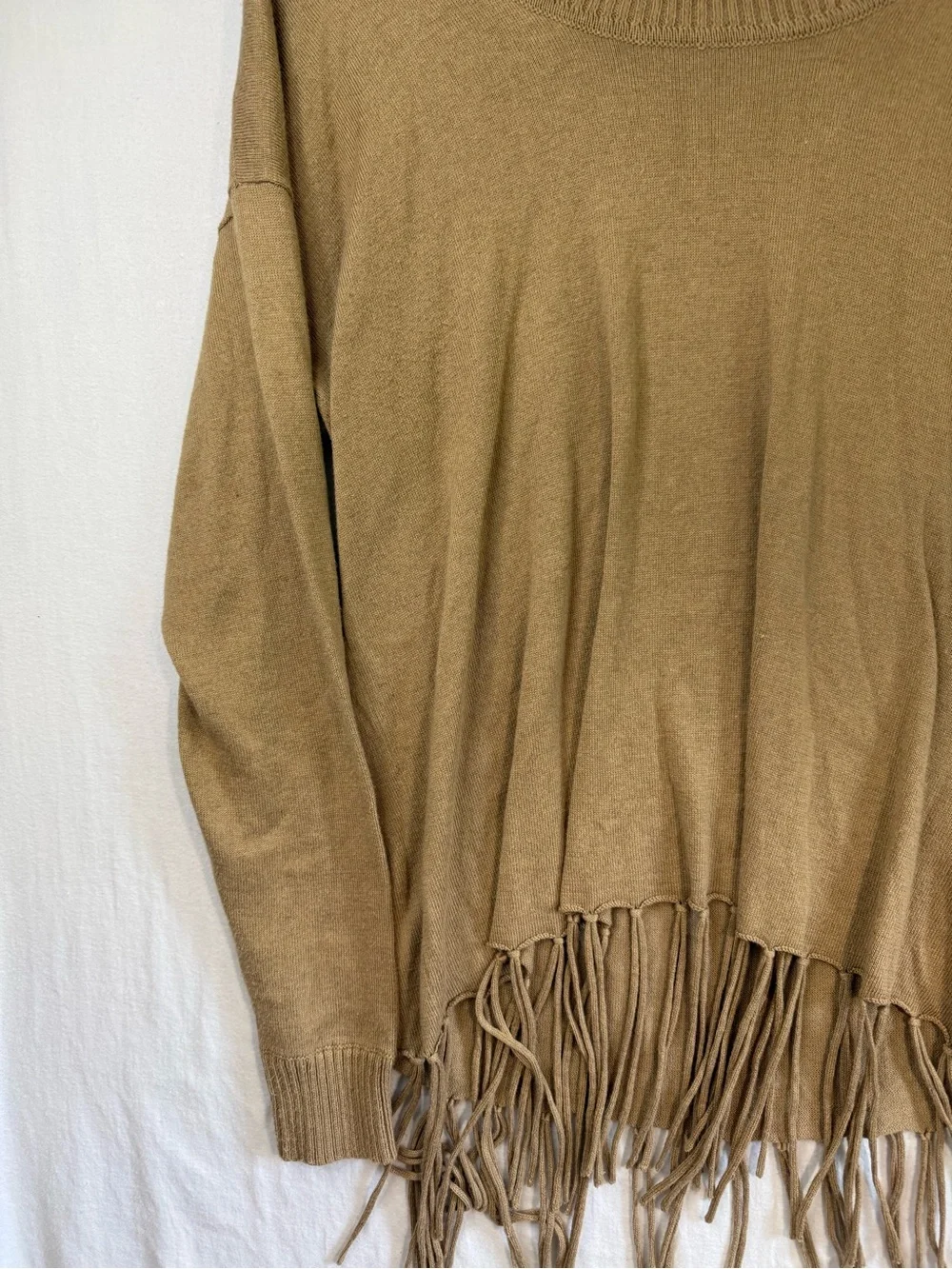 Michael Kors Fringe Hem Cowl Neck Sweater Oversized Fit - Camel Size Smallaa